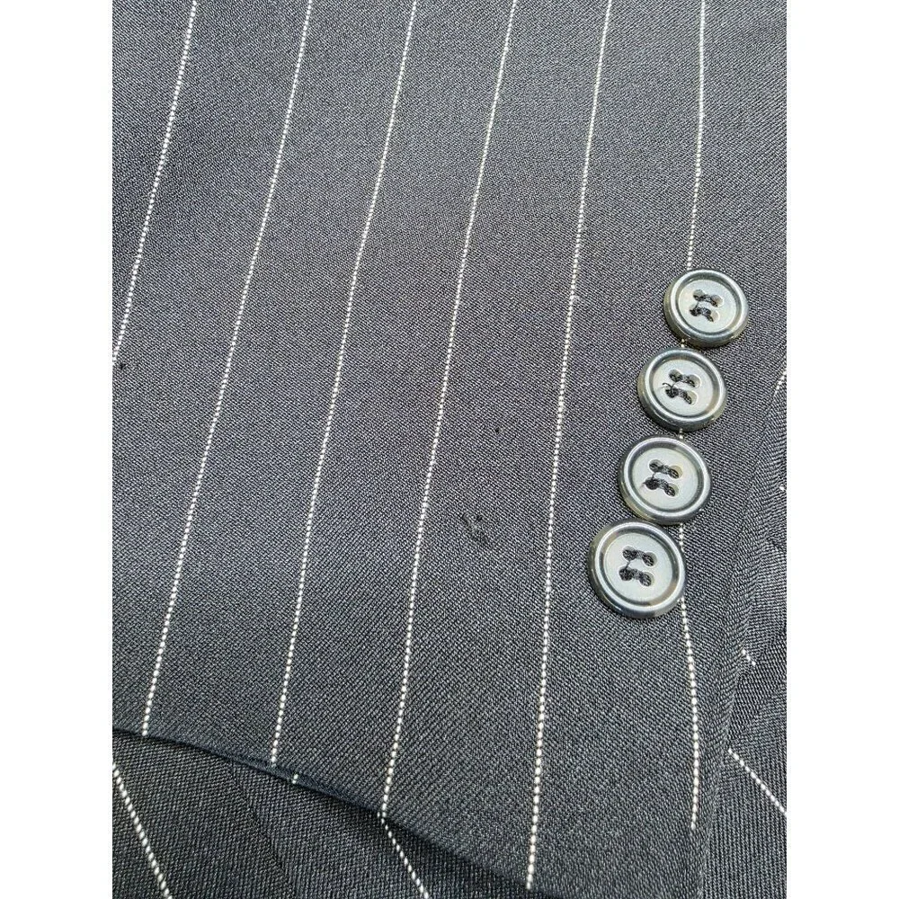 Mens Black Pinstripe Blazer 38S Wool Feel By Burnei Hand Tailored - Picture 12 of 16